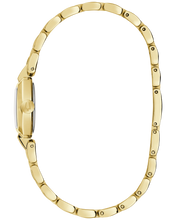Load image into Gallery viewer, Gold-tone women's watch with a multi-link bracelet and a small round dial, shown from the side on a plain white background.