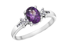 Load image into Gallery viewer, Amethyst and Diamond Flower Ring Side Detail