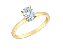 Load image into Gallery viewer, Gold ring with a oval diamond on a white background