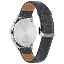Load image into Gallery viewer, Watch with black leather strap and visible Citizen logo on a white background