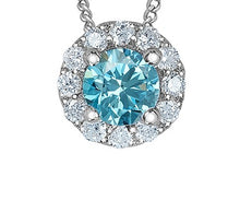 Load image into Gallery viewer, Blue Diamond Halo Necklace Fifth Avenue Jewellers