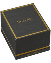 Load image into Gallery viewer, Dark grey Bulova watch box with gold text on a white background