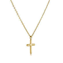 Load image into Gallery viewer, Gold cross necklace on a white background