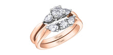 Load image into Gallery viewer, Rose gold ring with three diamonds on a white background