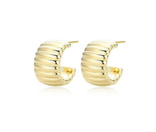Load image into Gallery viewer, Ribbed Half Hoop Earrings Gold Plated Fifth Avenue Jewellers