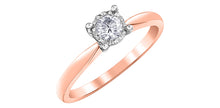 Load image into Gallery viewer, Rose gold ring with a diamond on a white background at an angle