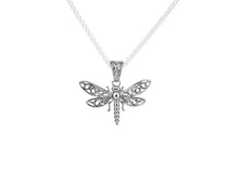 Load image into Gallery viewer, Silver dragonfly pendant on a white background