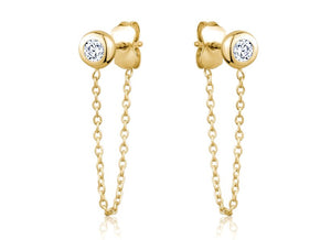 CZ Stud Earrings With Safety Chain - Fifth Avenue Jewellers