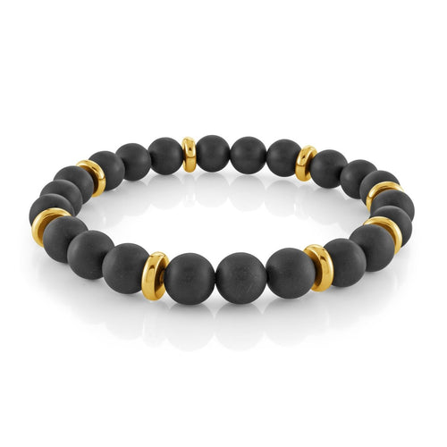 Onyx Bead Bracelet With Gold Steel Accents - Fifth Avenue Jewellers