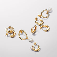 Load image into Gallery viewer, Pandora Essence Treated Freshwater Cultured Pearl & Organically Shaped Hoop Earrings - Fifth Avenue Jewellers
