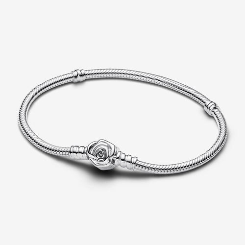 Pandora Moments Rose in Bloom Clasp Snake Chain Bracelet - Fifth Avenue Jewellers