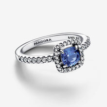 Load image into Gallery viewer, Pandora Sparkling Square Blue Halo Ring - Fifth Avenue Jewellers