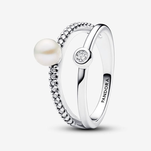 Pandora Treated Freshwater Cultured Pearl & Pavé Double Band Ring - Fifth Avenue Jewellers