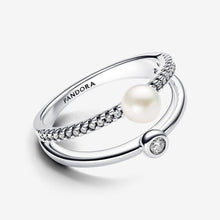 Load image into Gallery viewer, Pandora Treated Freshwater Cultured Pearl & Pavé Double Band Ring - Fifth Avenue Jewellers