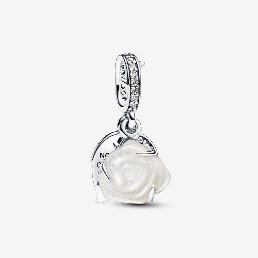 Pandora White Rose in Bloom Double Dangle Charm - Fifth Avenue Jewellers