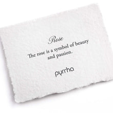 Load image into Gallery viewer, White card with meaning description and Pyrrha branding