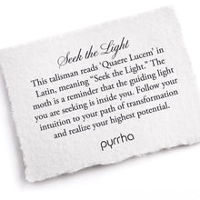 Load image into Gallery viewer, White card with engraved text and 'pyrrha' branding on a white background