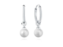 Load image into Gallery viewer, White CZ & Pearl Drop Huggie Earrings - Fifth Avenue Jewellers