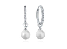 Load image into Gallery viewer, White CZ & Pearl Drop Huggie Earrings - Fifth Avenue Jewellers