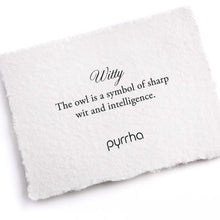 Load image into Gallery viewer, White card with text and 'pyrrha' branding on a white background