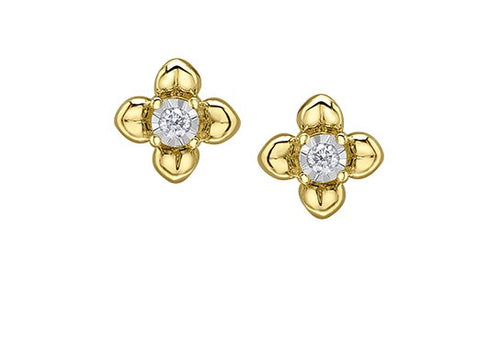 Yellow Gold And Diamond Flower Stud Earrings - Fifth Avenue Jewellers
