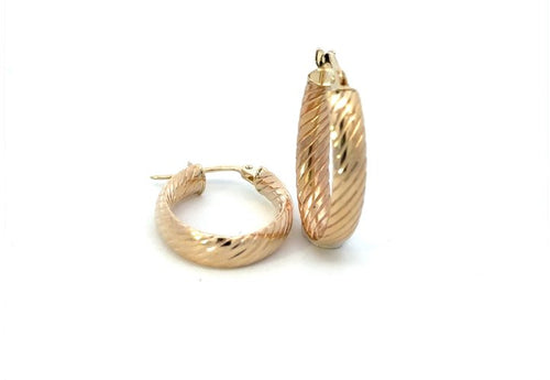 Yellow Gold Oval Striped Hoop Earrings - Fifth Avenue Jewellers