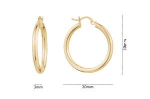 Yellow Gold Plain Hoop Earrings - Fifth Avenue Jewellers