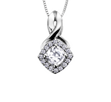 Load image into Gallery viewer, Diamond Halo Birthstone Necklace April White Zircon Fifth Avenue Jewellers