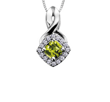 Load image into Gallery viewer, Diamond Halo Birthstone Necklace August Peridot Fifth Avenue Jewellers
