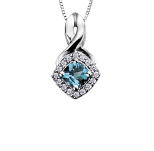 Load image into Gallery viewer, Diamond Halo Birthstone Necklace December Blue Topaz Fifth Avenue Jewellers