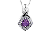 Load image into Gallery viewer, Diamond Halo Birthstone Necklace February Amethyst Fifth Avenue Jewellers