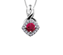 Load image into Gallery viewer, Diamond Halo Birthstone Necklace July Ruby Fifth Avenue Jewellers