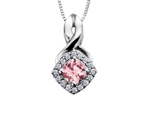 Load image into Gallery viewer, Diamond Halo Birthstone Necklace June Pink Tourmaline Fifth Avenue Jewellers