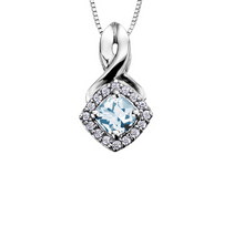 Load image into Gallery viewer, Diamond Halo Birthstone Necklace March Aquamarine Fifth Avenue Jewellers