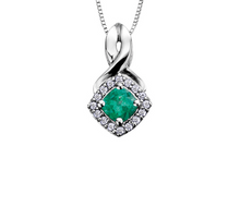 Load image into Gallery viewer, Diamond Halo Birthstone Necklace May Emerald Fifth Avenue Jewellers