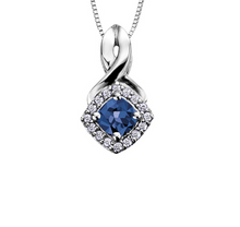 Load image into Gallery viewer, Diamond Halo Birthstone Necklace September Sapphire Fifth Avenue Jewellers