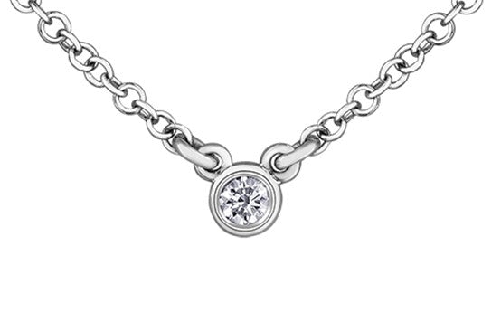 Casual Lux White Gold Bezel Set Diamond Solitaire Necklace .035ct - Fifth Avenue Jewellers