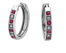 Load image into Gallery viewer, Diamond and Gemstone Hoop Earrings in White Gold - Fifth Avenue Jewellers