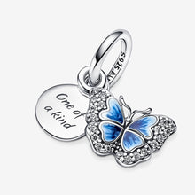 Load image into Gallery viewer, Pandora Blue Butterfly & Quote Double Dangle Charm - Fifth Avenue Jewellers