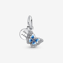 Load image into Gallery viewer, Pandora Blue Butterfly & Quote Double Dangle Charm - Fifth Avenue Jewellers