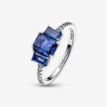 Load image into Gallery viewer, Pandora Blue Rectangular Three Stone Sparkling Ring - Fifth Avenue Jewellers