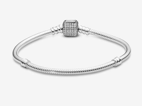 Pandora Moments Sparkling Heart Clasp Snake Chain Bracelet, Sterling  silver