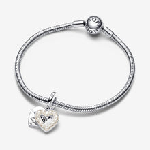 Load image into Gallery viewer, Pandora Pearlescent White Heart Double Dangle Charm - Fifth Avenue Jewellers