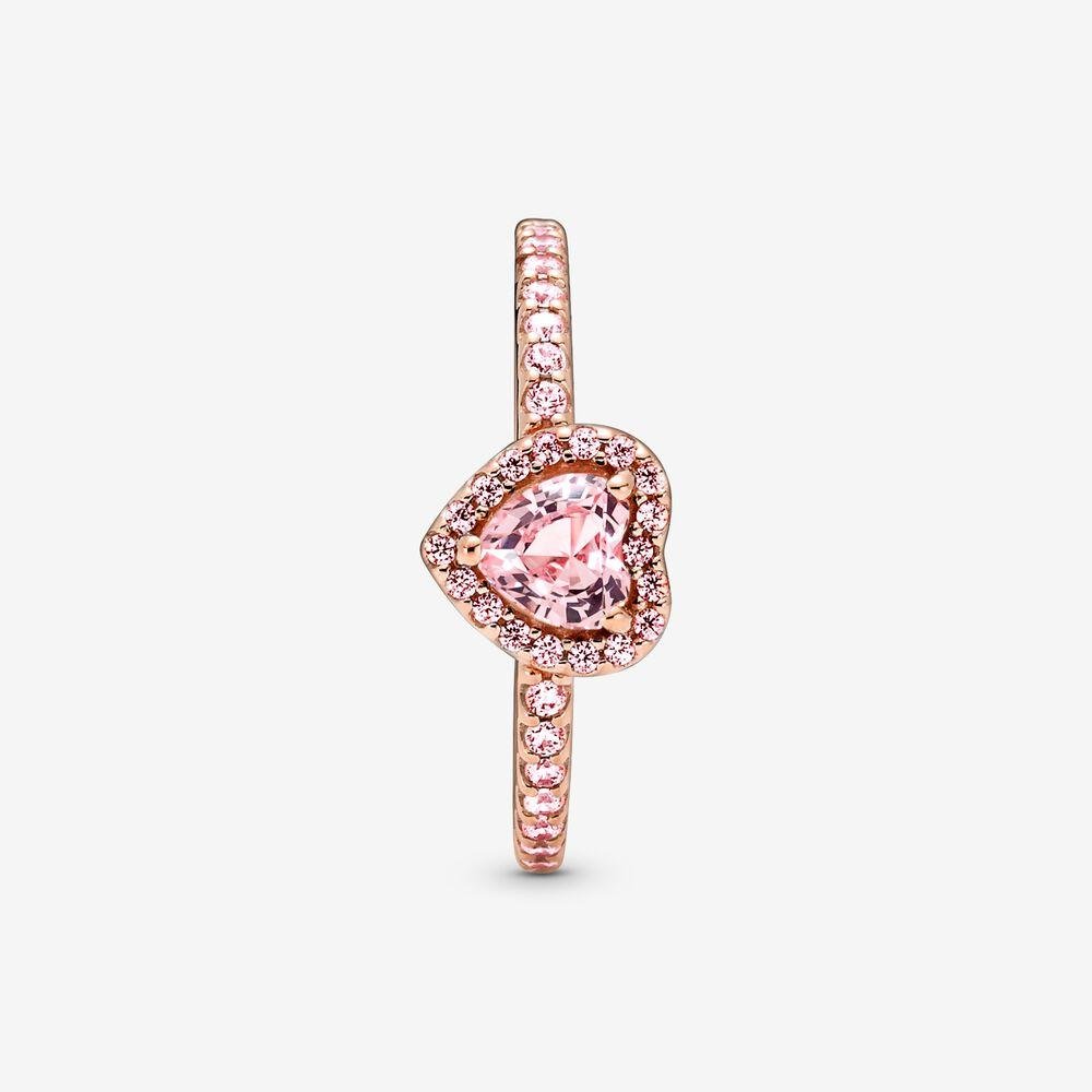 Pandora Sparkling Elevated Heart Ring Pink Crystal