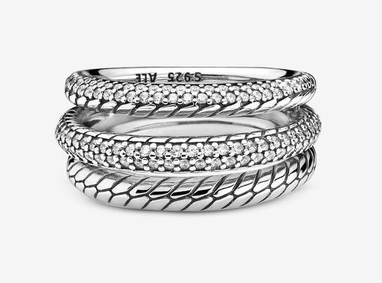 Pandora Triple Band Pavé Snake Chain Pattern Ring