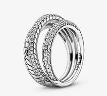 Load image into Gallery viewer, Pandora Triple Band Pavé Snake Chain Pattern Ring - Fifth Avenue Jewellers