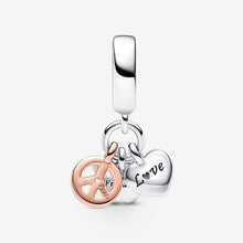 Load image into Gallery viewer, Pandora Two-Tone Rainbow Heart, Butterfly & Peace Triple Dangle Charm - Fifth Avenue Jewellers