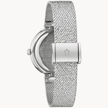 Load image into Gallery viewer, Silver watch with mesh band on a white background
