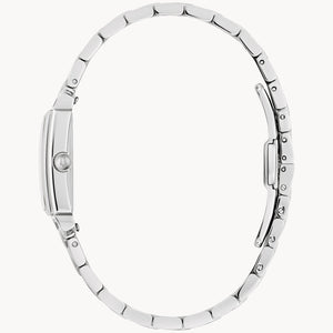 Silver watch band on a white background