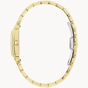 Gold watch strap on a white background